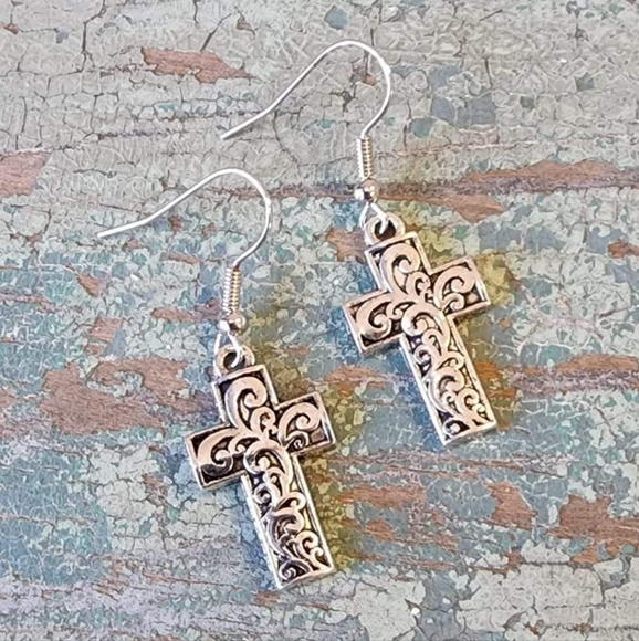 Jewelry - New Antique Style Cross Earrings